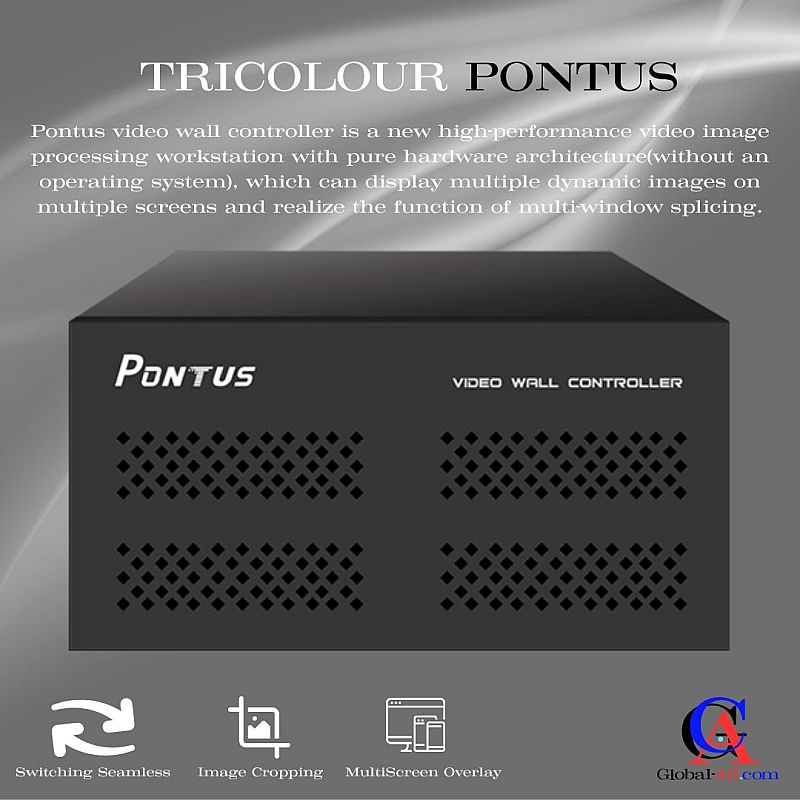 TRICOLOR PONTUS Video Processor Hitam Almunium 4 IN 4 OUT