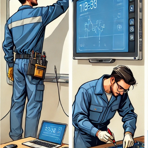 teknisi sedang service tv
